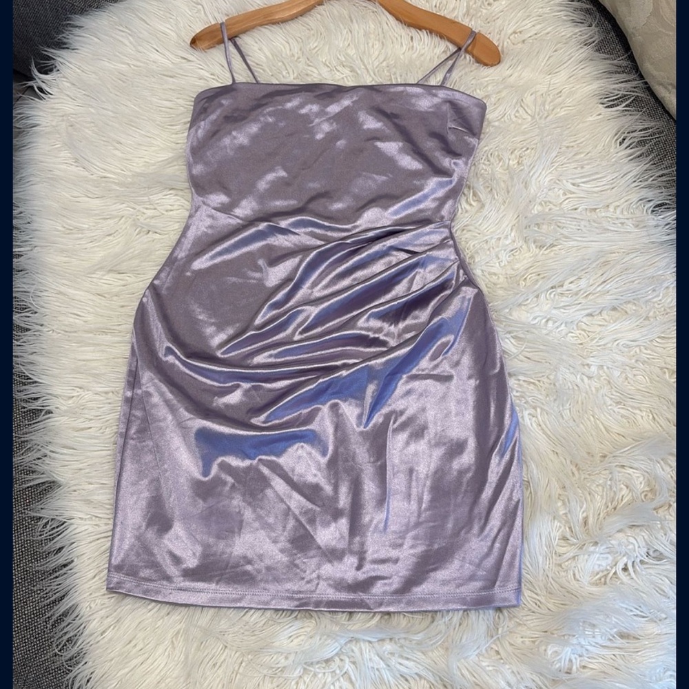 Windsor Purple Ruched Mini Dress Spaghetti Strap Cocktail
